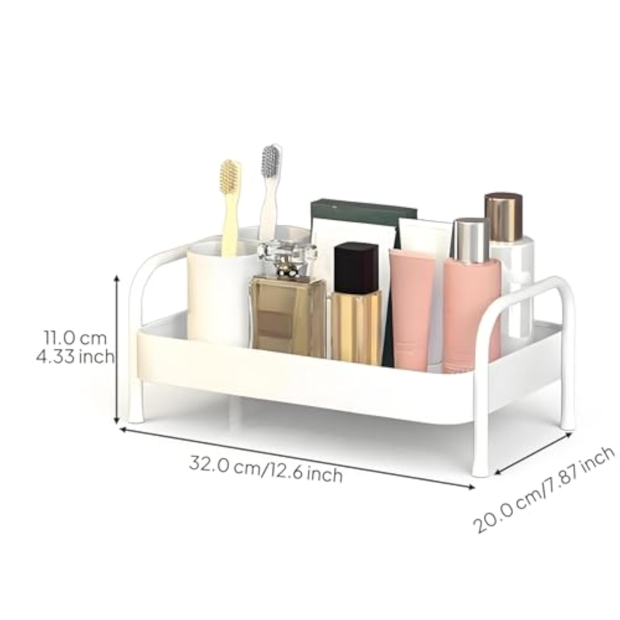 Bathroom Countertop Organizer Makeup Rack, White